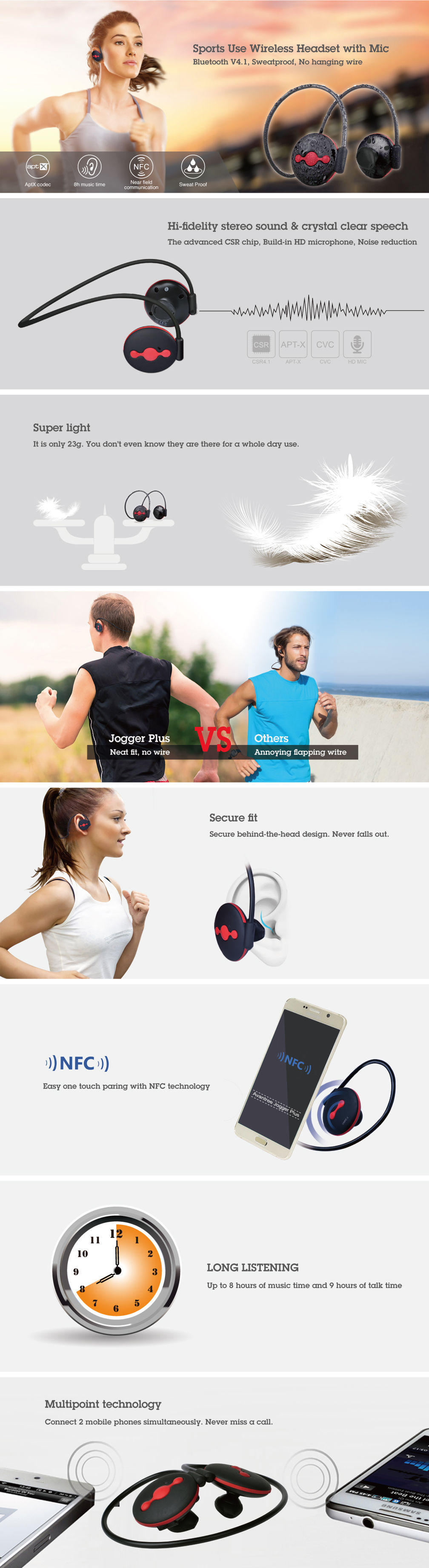 avantree jogger plus casti bluetooth sport